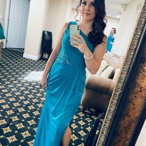 One-Shoulder Mesh Dress with Lace Inset